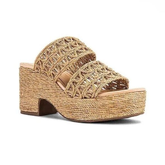 House of Harlow 1960 Revolve Birdie platforms sandals shoes raffia 8.5 NWOB - Picture 2 of 12